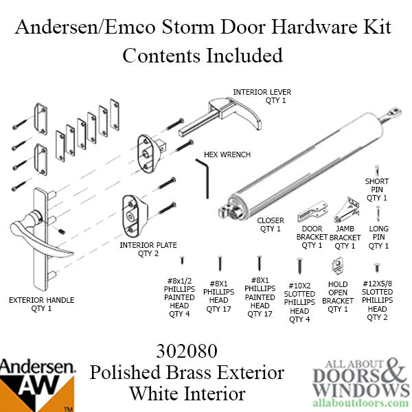 Andersen/ Emco Storm Door Hardware Kit - Brass Exterior, Whi