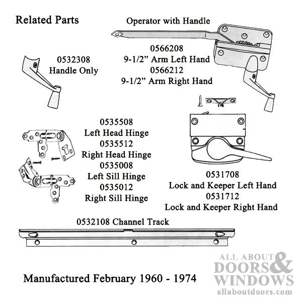 Blemished - Andersen 7073B Operator NO Handle 9-1/2 Inch Arm Square Shoe