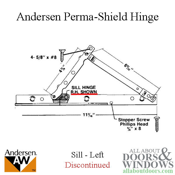Discontinued - Andersen Perma-Shield Left Hand Split Arm Sill Hinge 1982-1995