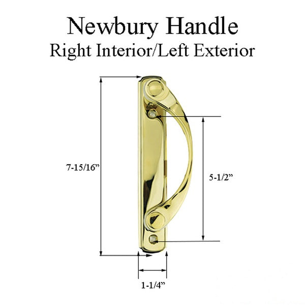 Andersen Newbury Gliding Door Single Handle - Right Interior/Left Exterior - Bright Brass