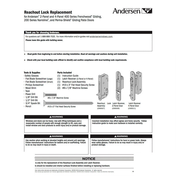 Andersen A-Series Gliding Door Multipoint Lock