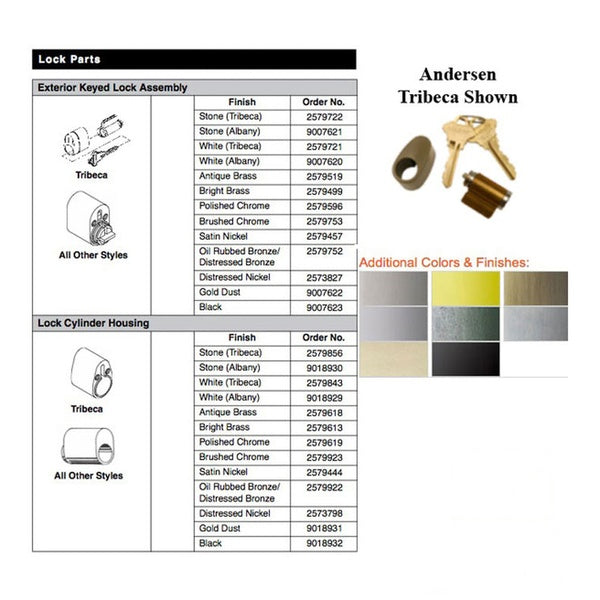 Andersen Keyed Lock Cylinder with Housing FWH - White