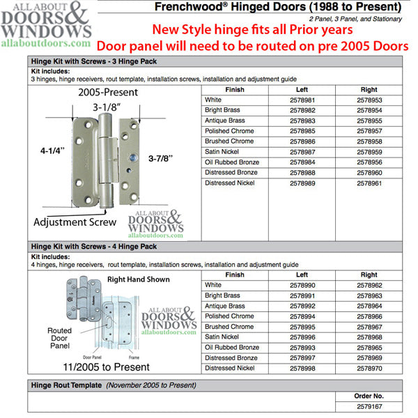 Discontinued - Andersen 1992-2005 Hinge - Right Hand - Brushed Chrome