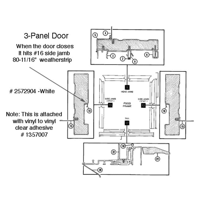 Andersen Perma-Shield 3-Panel Gliding Door Side Jamb Weatherstrip, Inside Stationary Panel - White