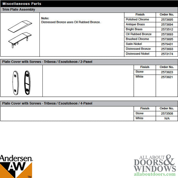 Andersen Window - Frenchwood Gliding Door - Trim Plate Assem