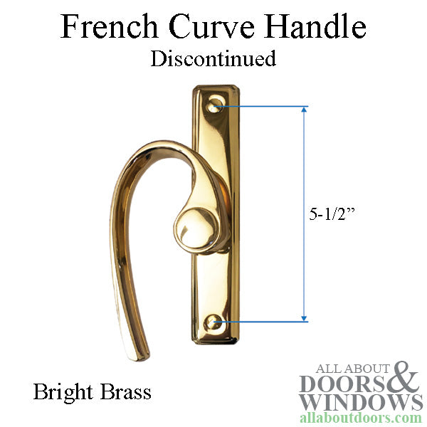 Discontinued Andersen French Curve Gliding Door Handle - Left Interior/Right Exterior - Bright Brass
