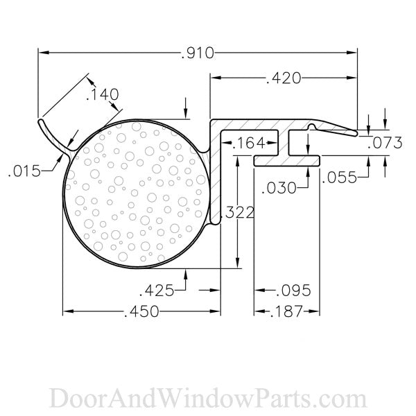 .187 T-Slot Backing, .450 Foam Filled Offset Bulb Weather Stripping