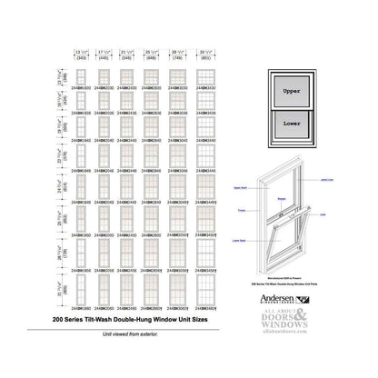 Andersen 200 Series Tilt-Wash Double Hung Window Sash / Chan