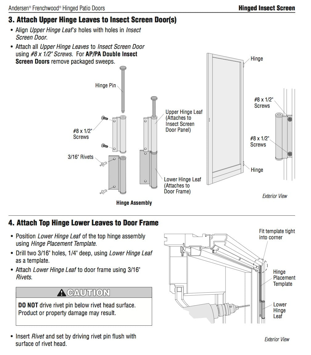 Andersen Leaf Hinges Upper and Lower Hinged Screen Door White