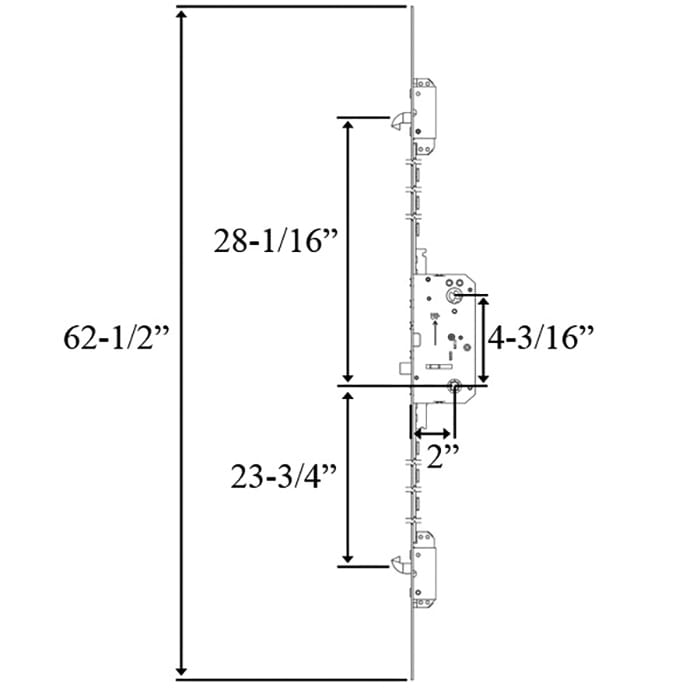 Andersen 200 Series 3-point Lock, Universal, 62-1/2 Inch Faceplate Length