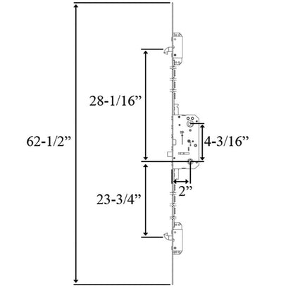 Andersen 200 Series 3-point Lock, Universal, 62-1/2 Inch Faceplate Length
