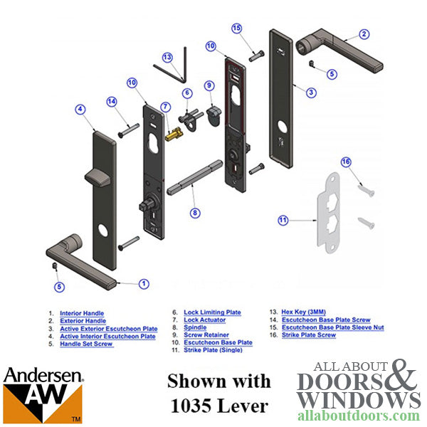 Andersen FSB 1076 Complete Keyed Trim Set for Single Door - Stainless Steel