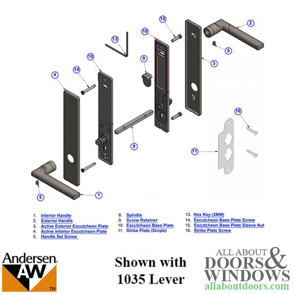 Andersen FSB 1035 Non Keyed Complete Trim Set for Double Door - Stainless Steel