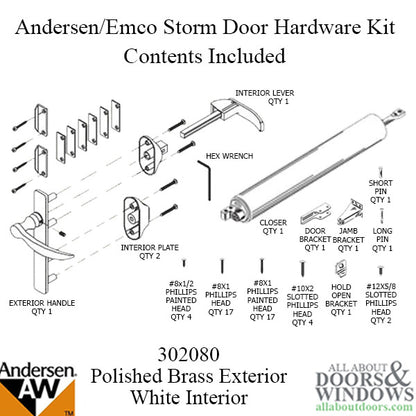 Andersen/ Emco Storm Door Hardware Kit - Brass Exterior, Whi
