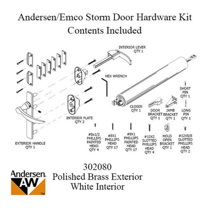Andersen/ Emco Storm Door Hardware Kit - Brass Exterior, Whi