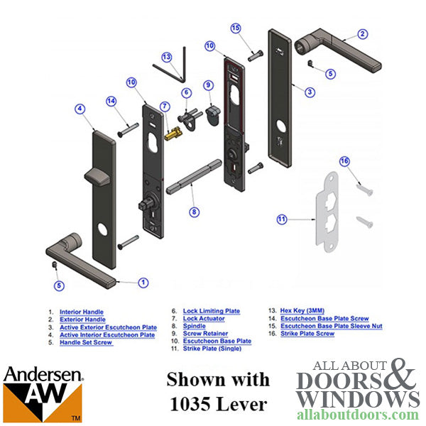 Andersen FSB 1075 Complete Keyed Trim Set for Double Door - Stainless Steel
