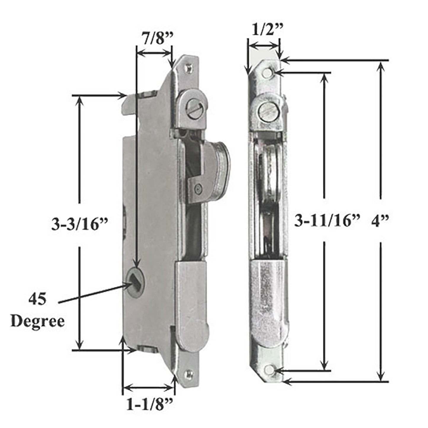 Mortise Lock, 45 degree Slot Wood & Vinyl Patio Doors, W & F Style -Stainless Steel