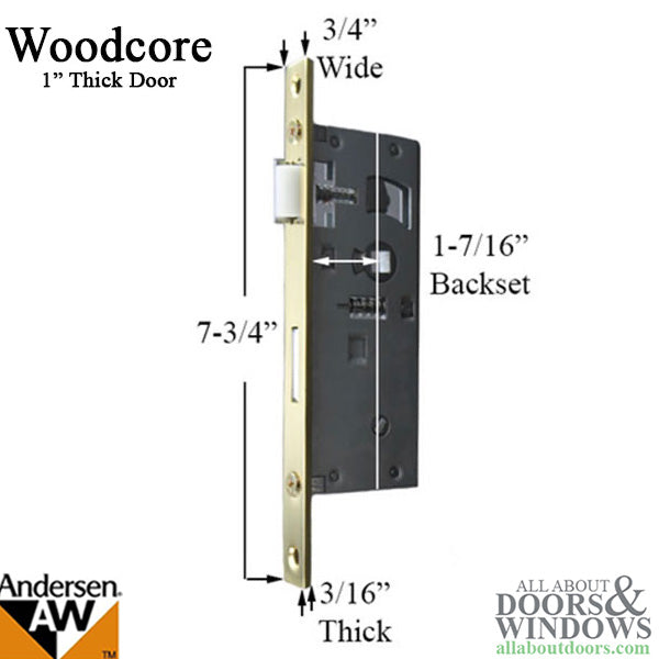 Emco / Andersen Mortise Lock Case, 1-7/16 Backset - Nickel or Polished Brass