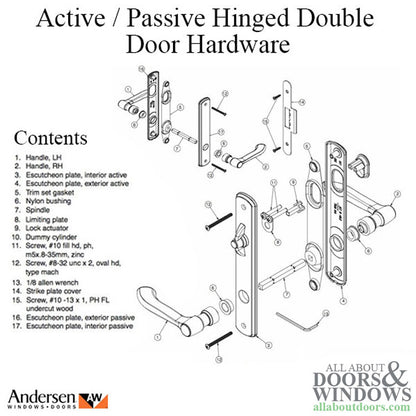 Blemished Andersen Albany Active / Passive Double Hinged Door Hardware Set - Stone