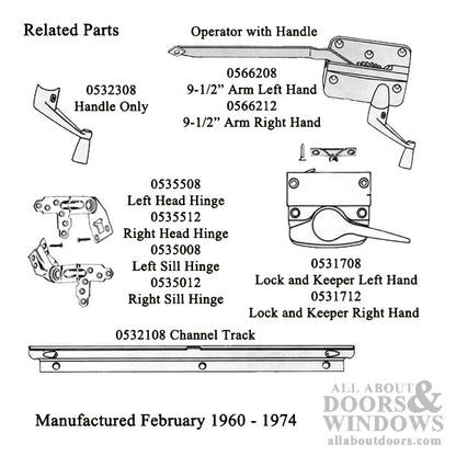Blemished - Andersen 7073B Operator NO Handle 9-1/2 Inch Arm Square Shoe