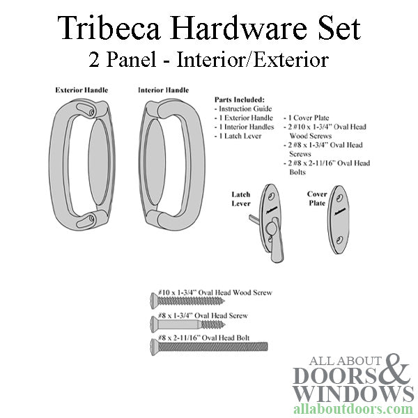 Andersen 2 Panel Gliding Door Tribeca Interior/Exterior Hardware Set - White
