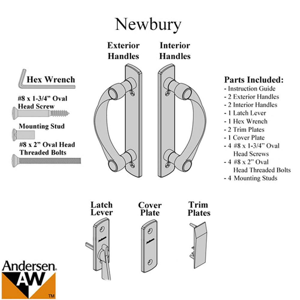 Andersen Newbury 2 Panel Gliding Door Hardware Set - Satin Nickel