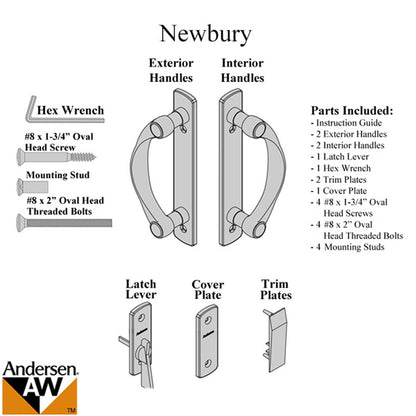 Andersen Newbury 2 Panel Gliding Door Hardware Set - Satin Nickel