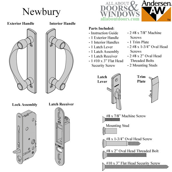 Andersen Newbury 2 Panel Gliding Door Hardware Set - Bright Brass