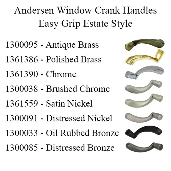 Andersen Perma-Shield Casement Window Crank/Handle - Easy Grip - Estate Style - Brushed/Satin Nickel