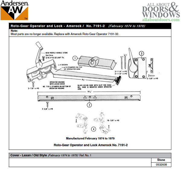 Andersen Casement Window Sash Lock, Perma-Shield 1979-95, RH