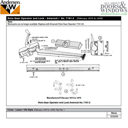 Andersen Casement Window Sash Lock, Perma-Shield 1979-95, RH