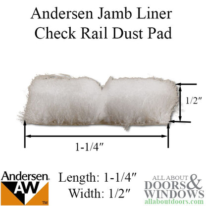 Dust Pad, Jamb Liner Check Rail, Andersen Tilt-Wash Double H