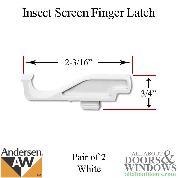 Andersen 200 Series Tilt-Wash Insect Screen Finger Latch - White