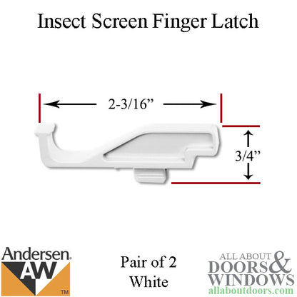 Andersen 200 Series Tilt-Wash Insect Screen Finger Latch - White