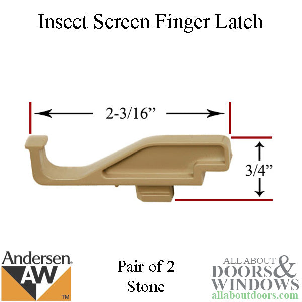 Andersen 200 Series Tilt-Wash Insect Screen Finger Latch - Stone