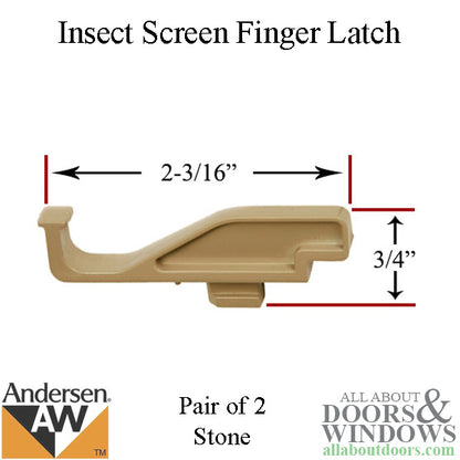 Andersen 200 Series Tilt-Wash Insect Screen Finger Latch - Stone