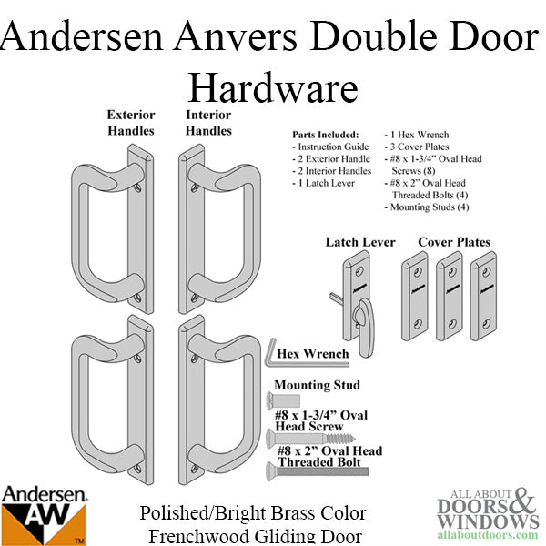 Andersen Frenchwood Gliding Door Trim Anvers 4 Panel Interior & Exterior - Polished Brass