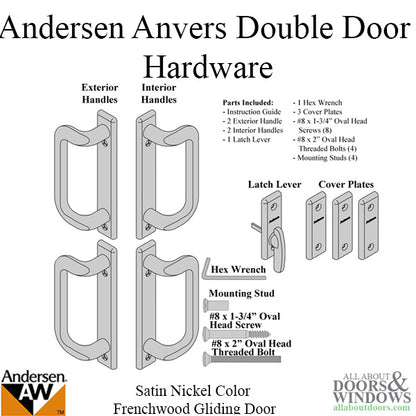 Andersen Frenchwood Gliding Door Trim Hardware, Anvers 4 Panel Interior and Exterior - Satin Nickel