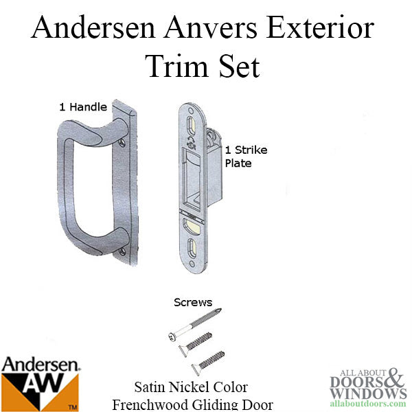 Andersen Frenchwood Gliding Door Trim Hardware, Anvers 2 Panel Exterior - Satin Nickel