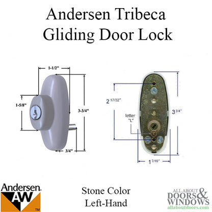Andersen Left Hand Exterior Tribeca Lock with Keys for Frenchwood Sliding Door - Stone