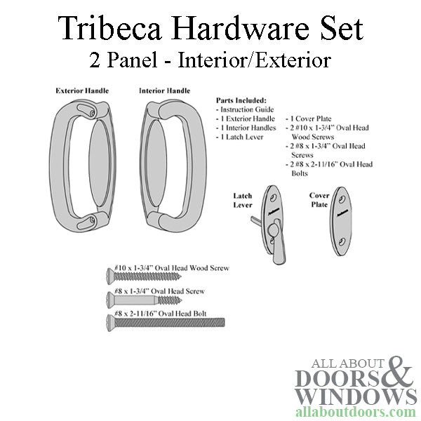 Andersen 2 Panel Gliding Door Tribeca Interior/Exterior Hardware Set - Stone