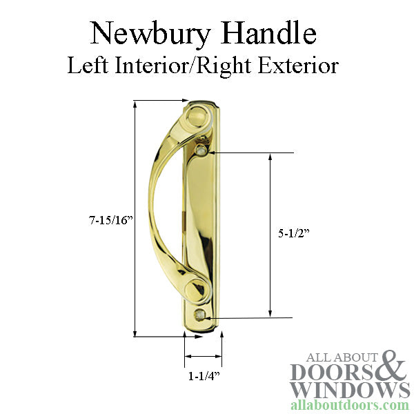 Andersen Newbury Gliding Door Single Handle - Left Interior/Right Exterior - Bright Brass