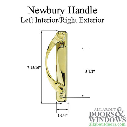 Andersen Newbury Gliding Door Single Handle - Left Interior/Right Exterior - Bright Brass