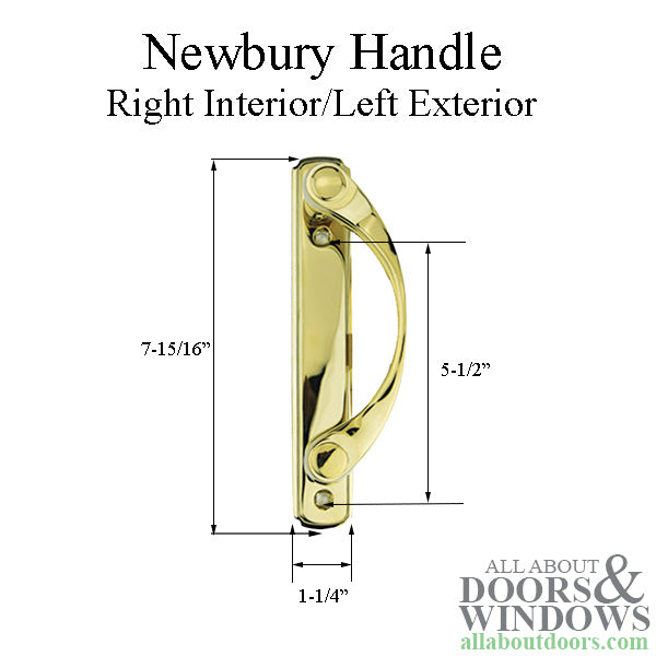 Andersen Newbury Gliding Door Single Handle - Right Interior/Left Exterior - Bright Brass