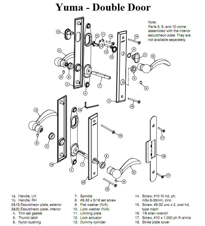Andersen Yuma Double Door Hardware Kit - Non-Keyed - Distressed Bronze