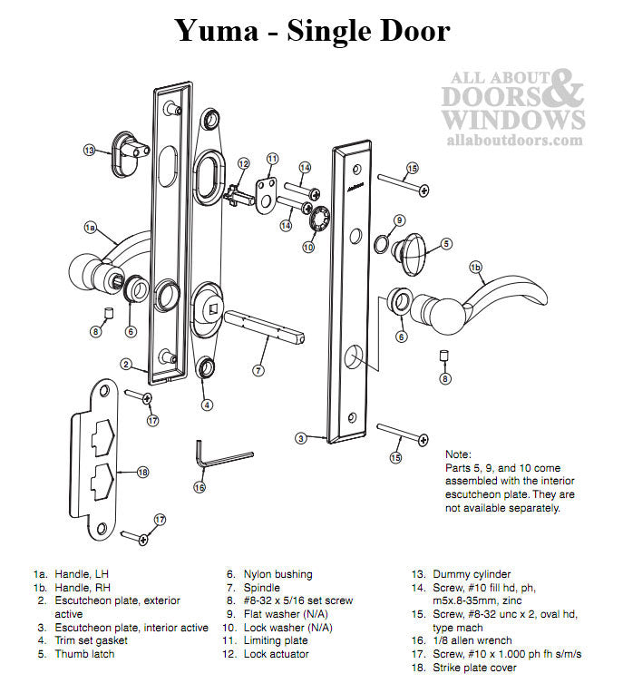 Andersen Yuma Single Door Hardware Kit - Active, Non-Keyed - Distressed Nickel