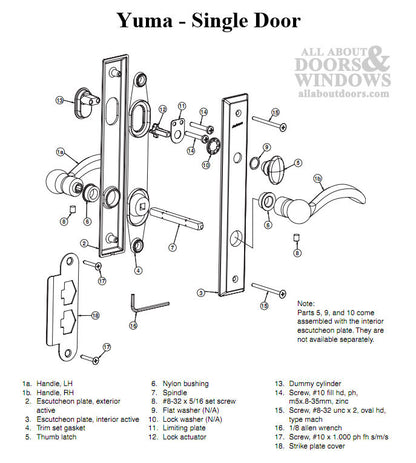 Andersen Yuma Single Door Hardware Kit - Active, Non-Keyed - Distressed Nickel