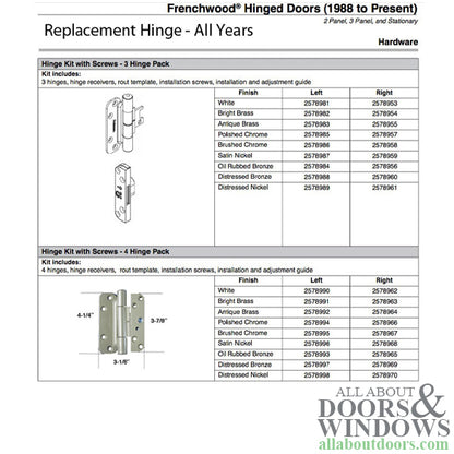 Andersen 4 Hinge Kit, Left Hand (2005-Present) - Satin Nickel