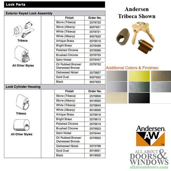 Andersen Keyed Lock Cylinder with Housing FWH - Stone