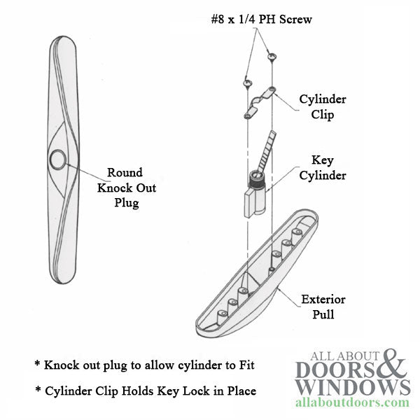 Andersen 100 series Tulsa handleset for Patio Gliding Door - White / White